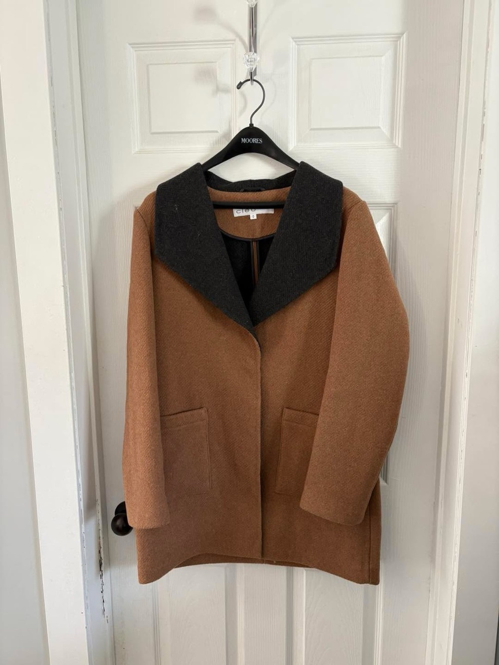 cleo Two-Tone Brown Coat with Black Collar